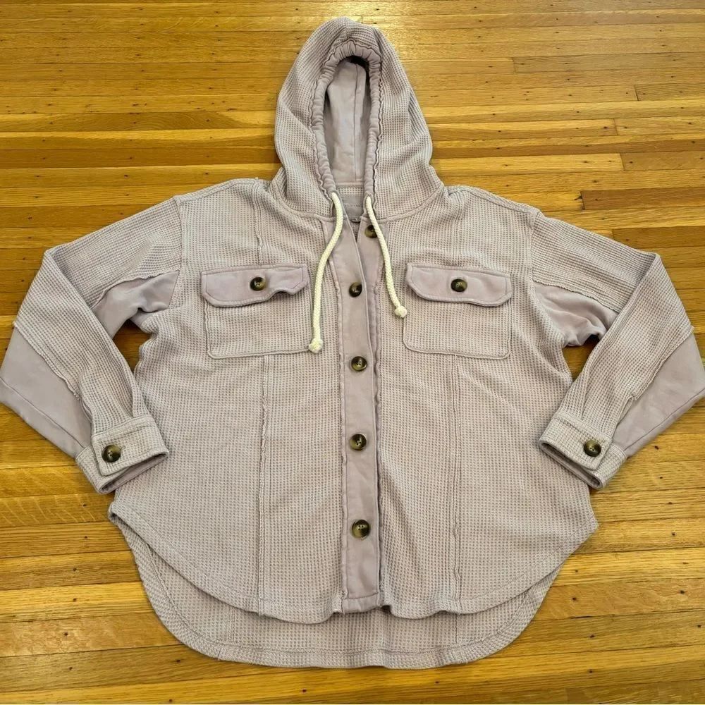American Eagle light purple waffle knit hooded button down